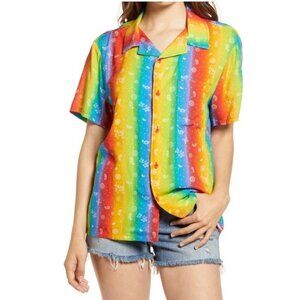 BP. Be Proud Print Camp Shirt In Red Bandana Vertical Stripe